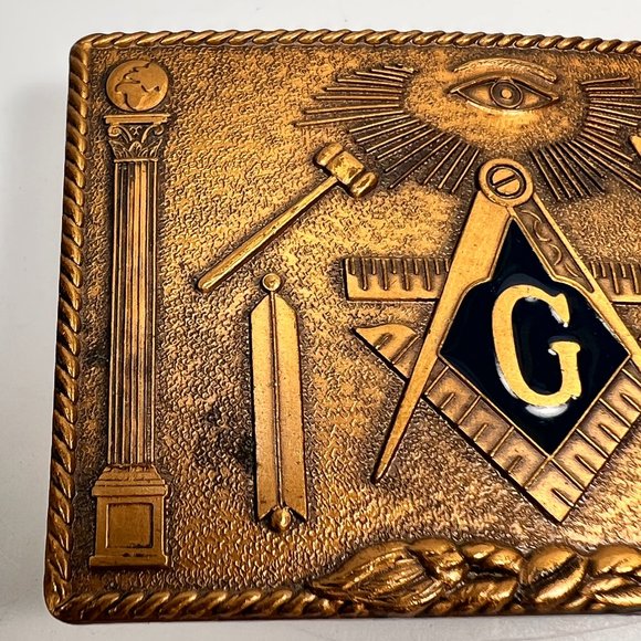 Vtg Masonic Freemason Bronze Metal Enamel Belt Buckle Harry Klitzner USA 70s - Picture 9 of 13